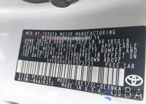 2014 Toyota Corolla Le Plus from USA, damaged, VIN 5YFBURHE8EP073731